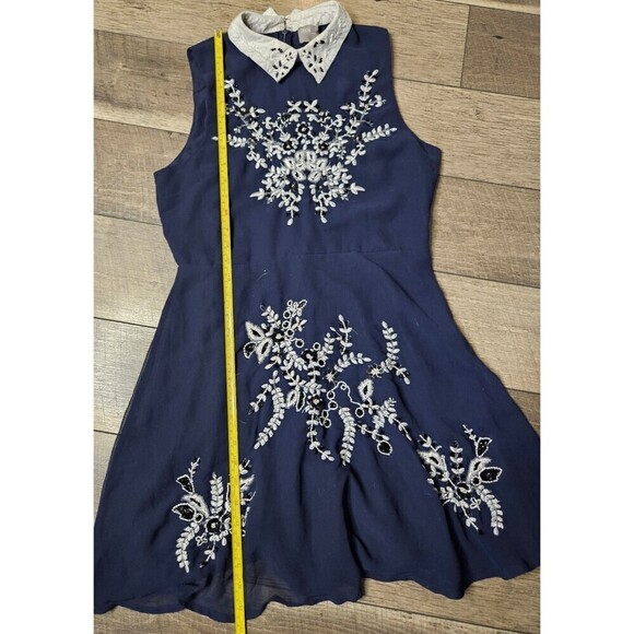 ASOS Skater Dress Embroidered Floral Beaded Sequin Mini With Collar Size 8 - Picture 10 of 12